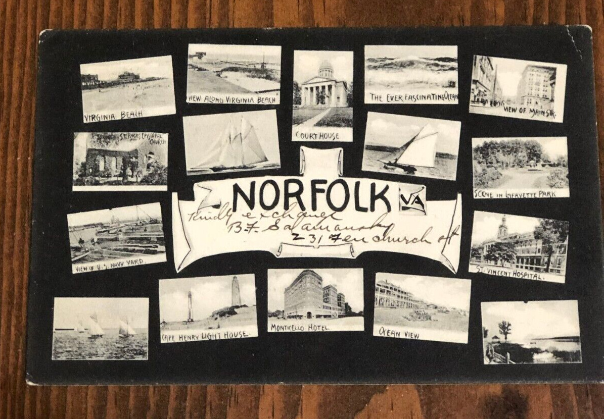 Norfolk VA c. 1900\'s Multiview Naval Base Cape Henry Main Street Postcard