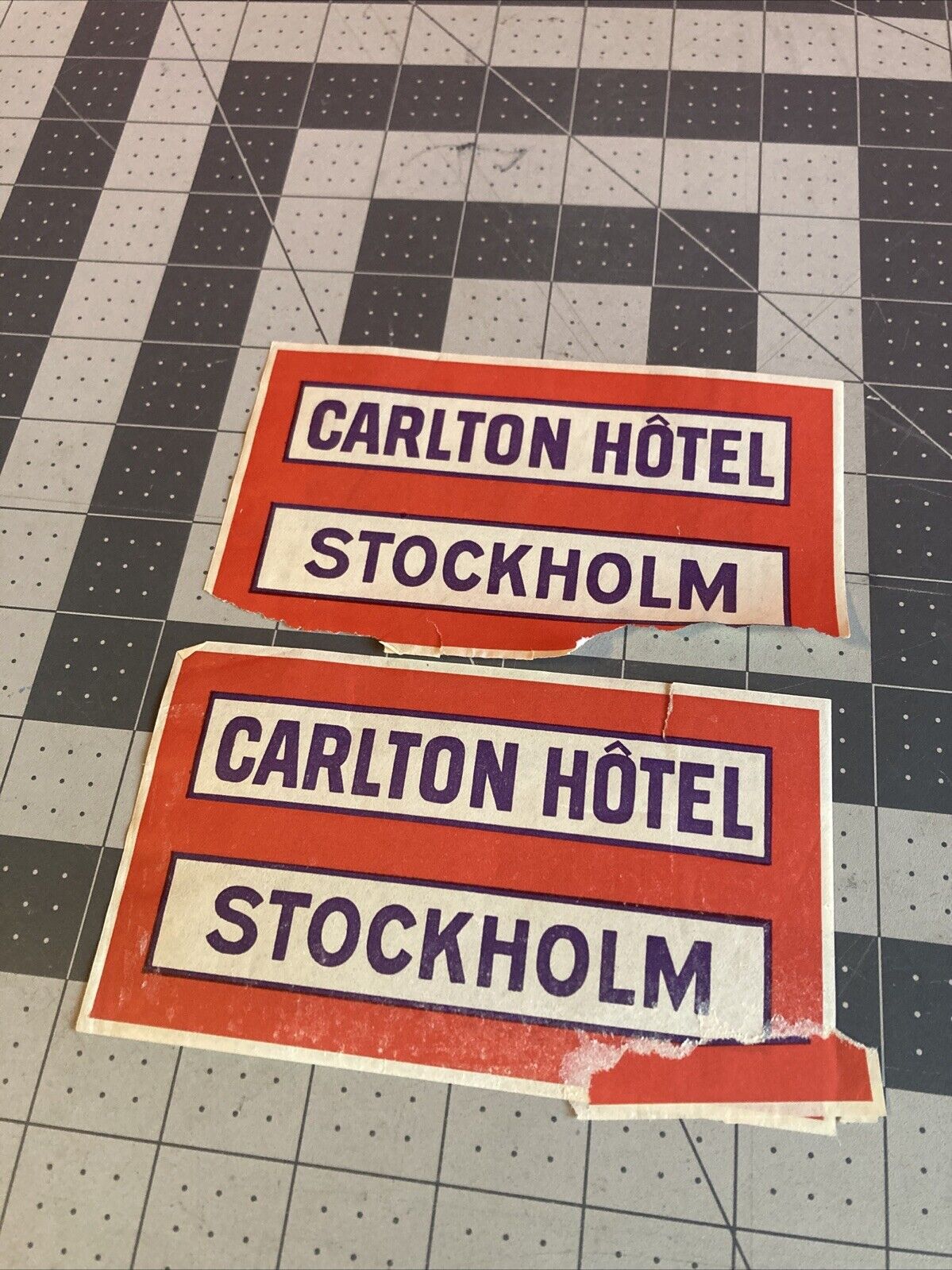 Vintage Carlton Hotel Stockholm Used Stickers Lot of 2