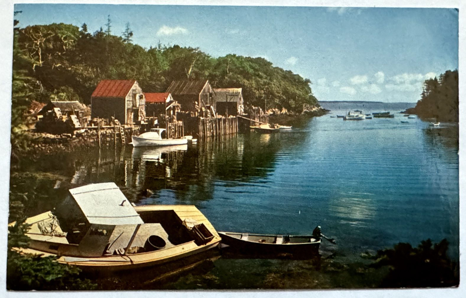 One of Maine's Picturesque Fishing Villages Boats Inlet Dock ME Vintage Postcard