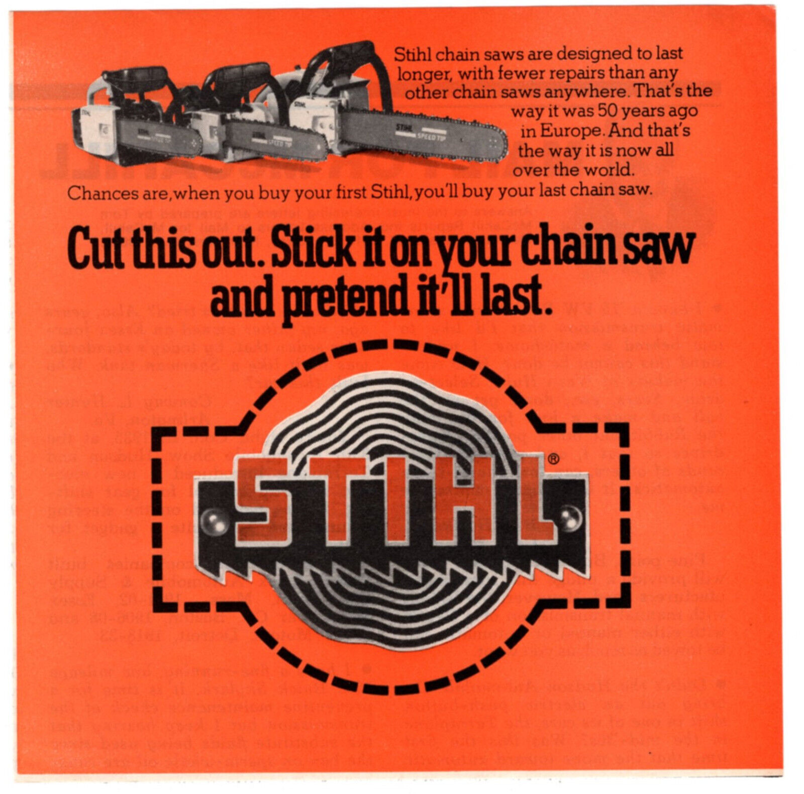 STIHL Chain Saws 1976 Vintage Print Ad Original Man Cave Garage Decor
