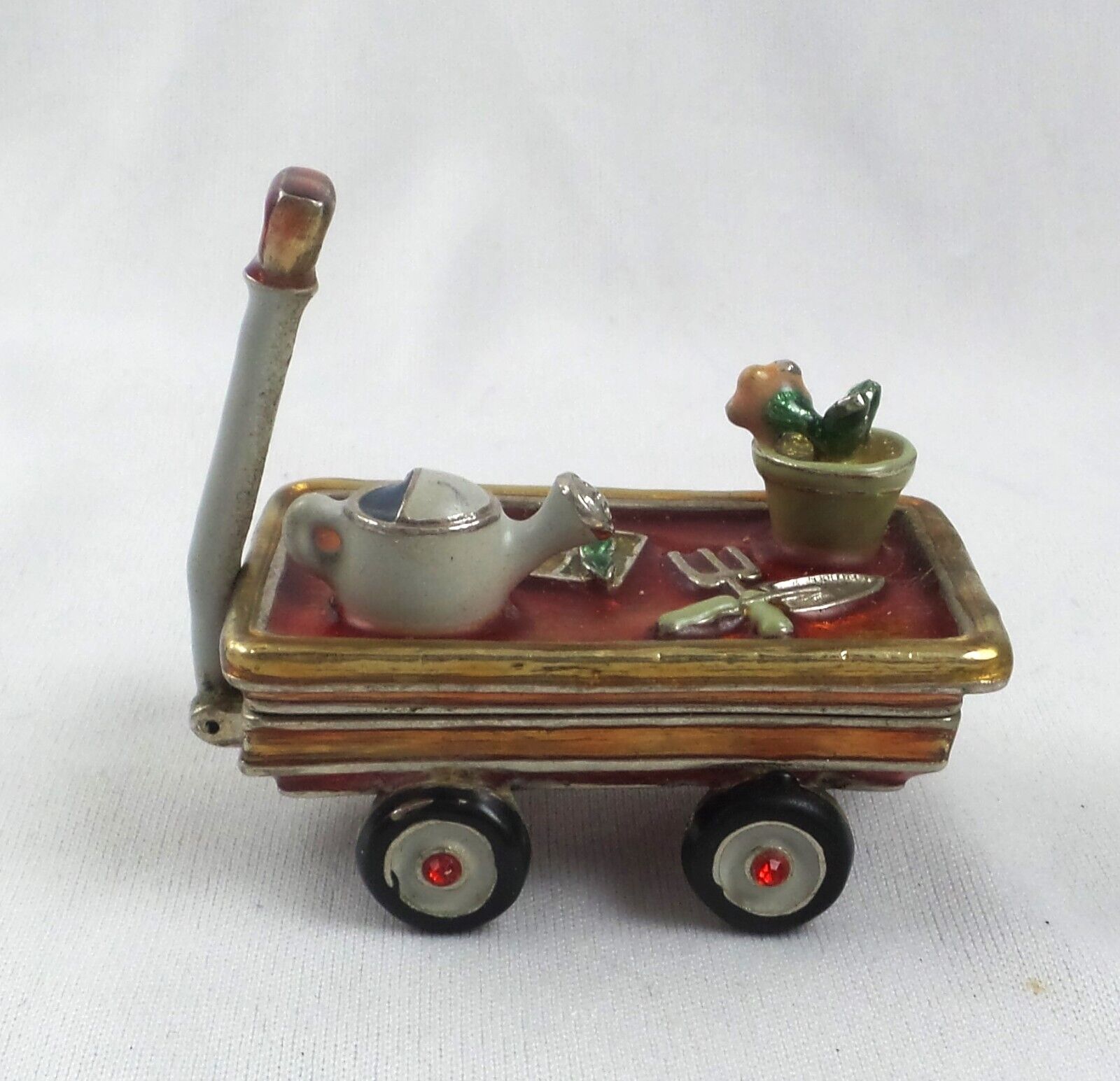 Monet Trinket / Hinged Box ~ Metal Enamel ~ Wagon w/Garden Items