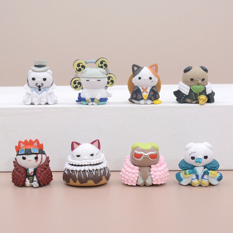 8Pcs/Set One Piece Cat Luffy Doflamingo Cute Mini Figure Model Toy Gift