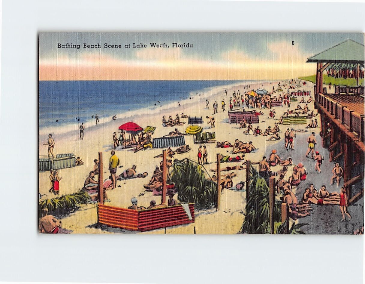 Postcard Bathing Beach Scene Lake Worth Florida USA