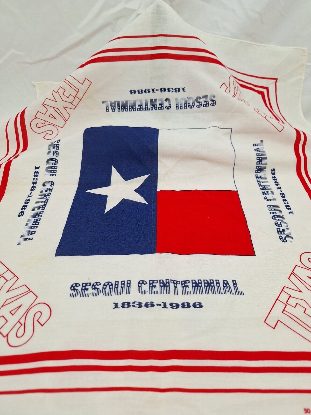 VINTAGE 1986 TEXAS FLAG SESQUICENTENNIAL  BANDANA Handkerchief Scarf 21x22 Inch