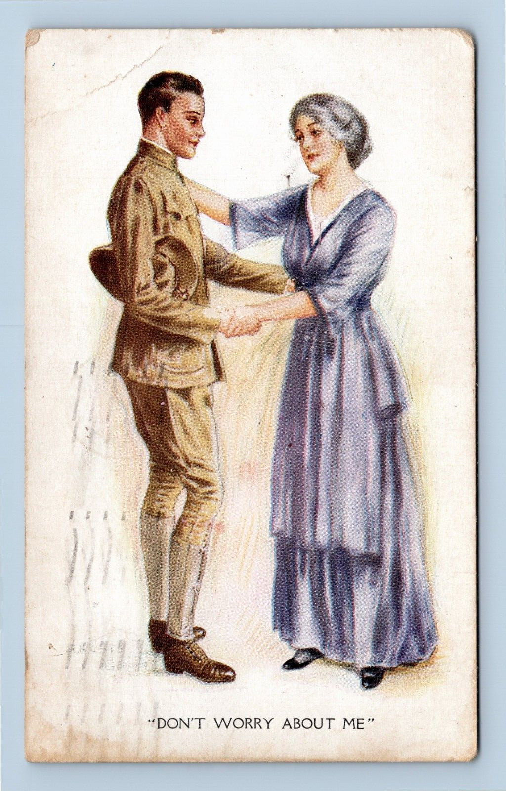 Don\'t Worry About Me Divided Back Antique Artist Postcard Posted 1917 Military