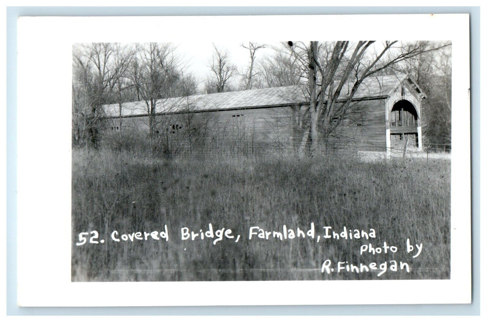 c1940\'s Covered Bridge Farmland Indiana IN RPPC Photo Unposted Vintage Postcard