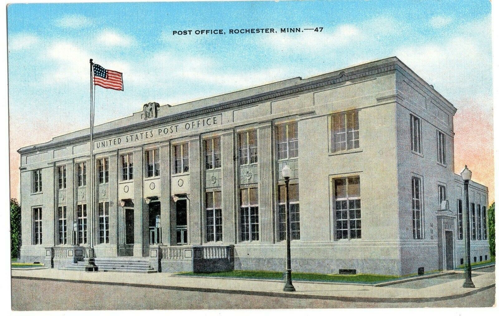 VTG 1930s US Post Office Building Rochester Minnesota MN Linen Postcard