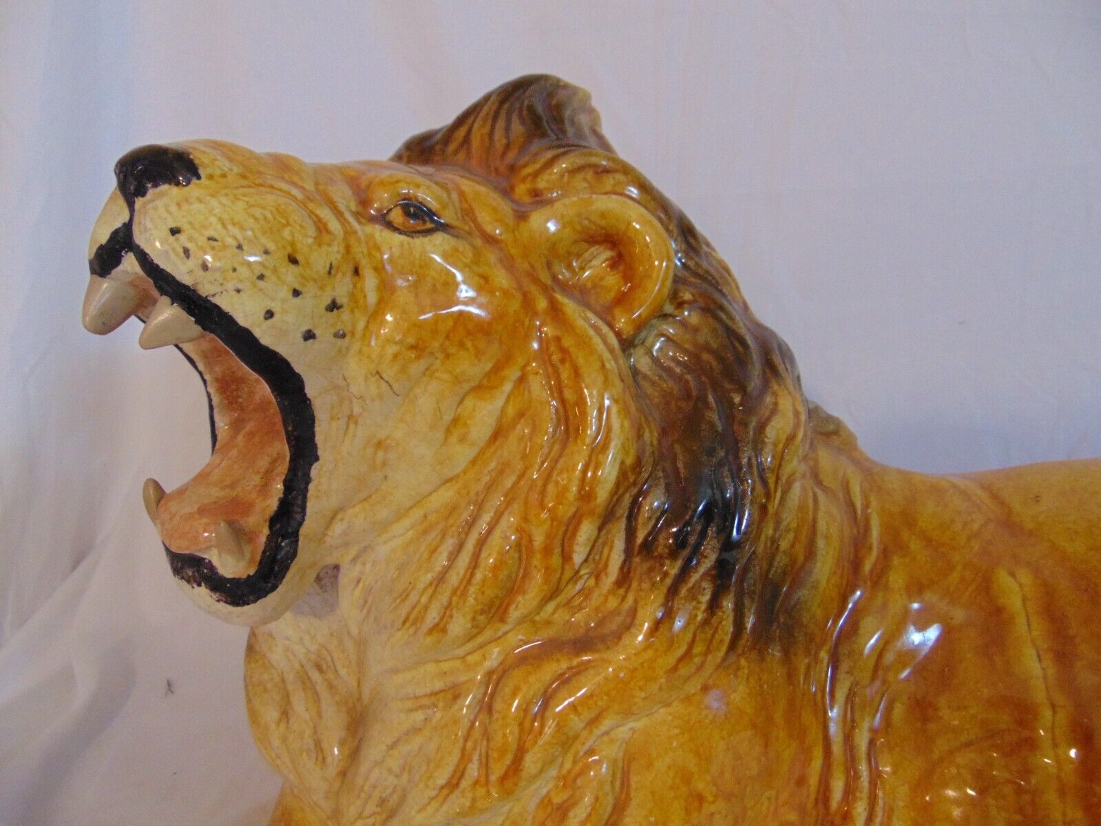 Growling Lion Figure Statue MCM Italian Glazed Terracotta Pottery 