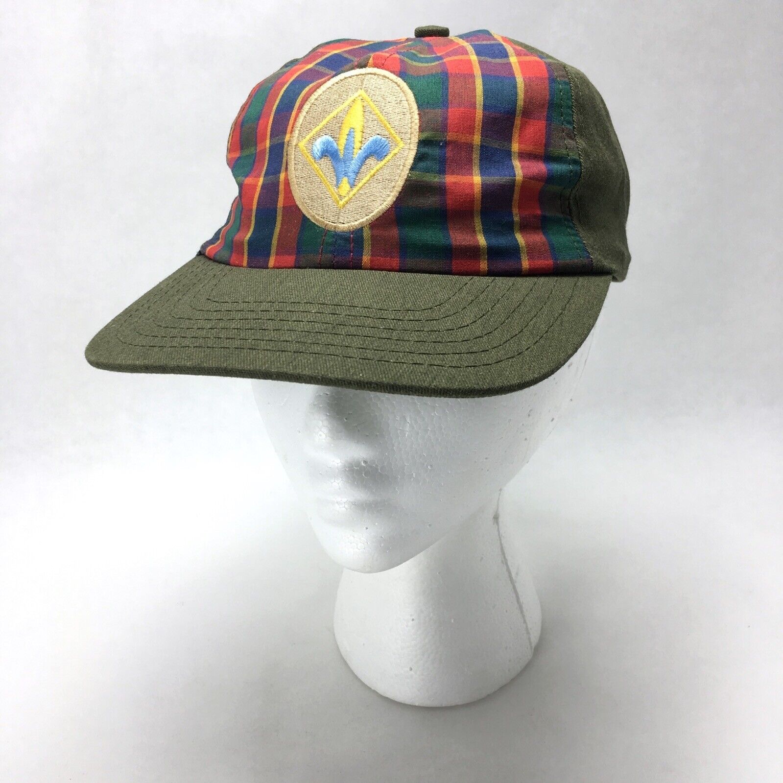 Official BSA Twill Webelos Cub Scout Adjustable Twill Cap Hat Plaid Youth S/M