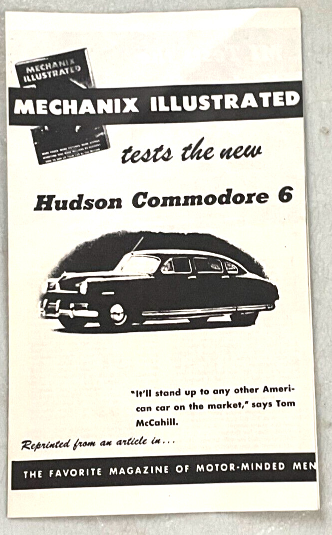 1948-1949 Hudson Commodore 6 Mechanix Illustrated Article Flyer Advertisement