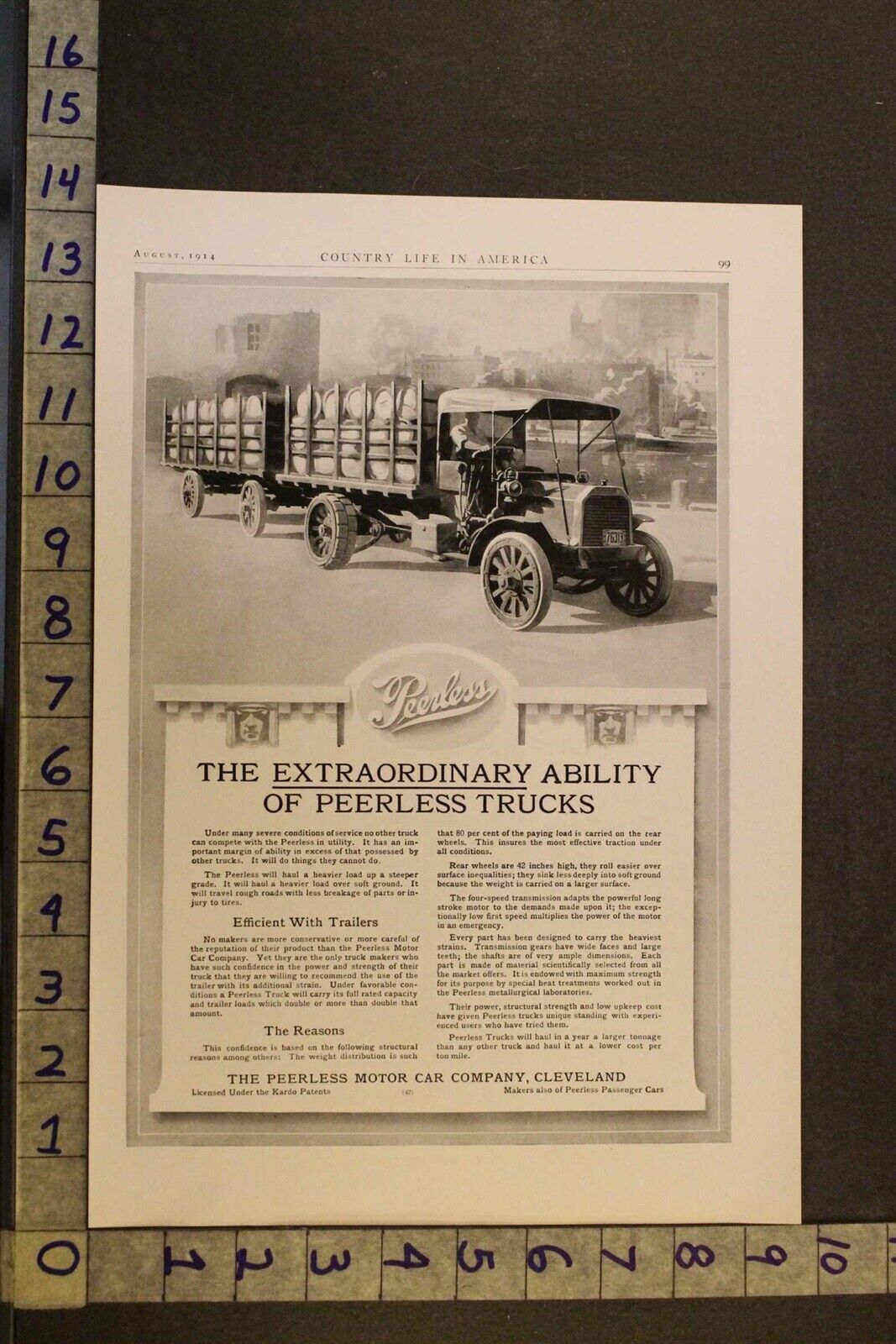 1914 PEERLESS 8 WHEEL STAKE RACK DELIVERY TRUCK NAUTICAL CLEVELAND AUTO AD UI88