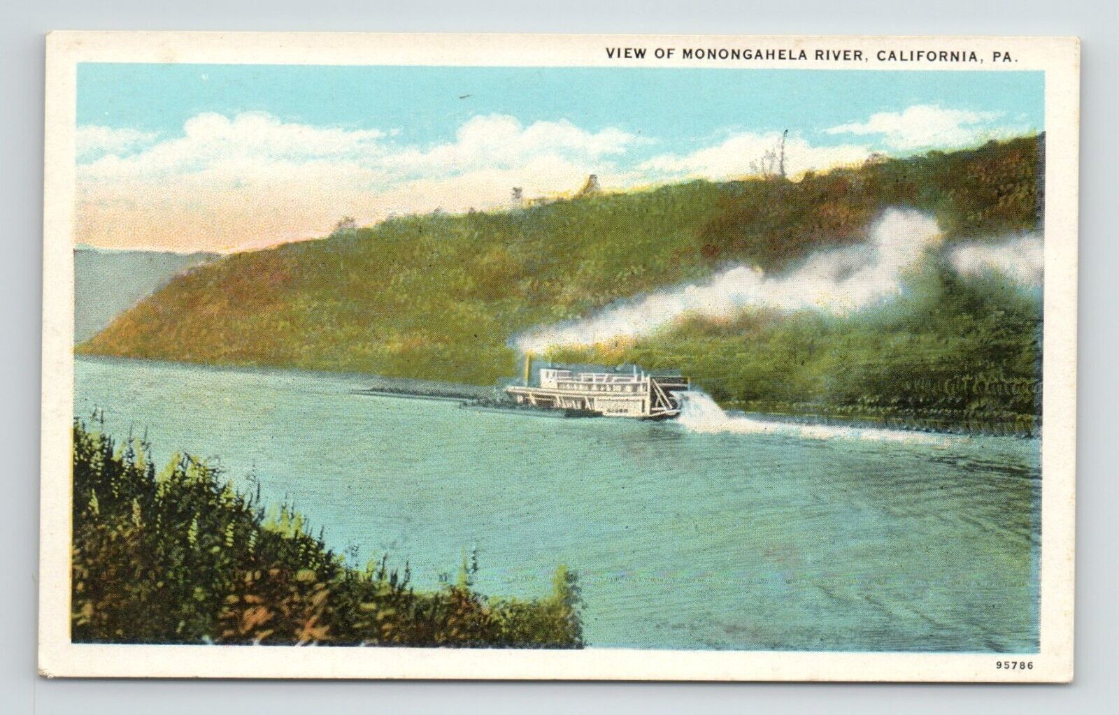 Monongahela River View Steamboat Steamer Riverboat California PA VTG Postcard