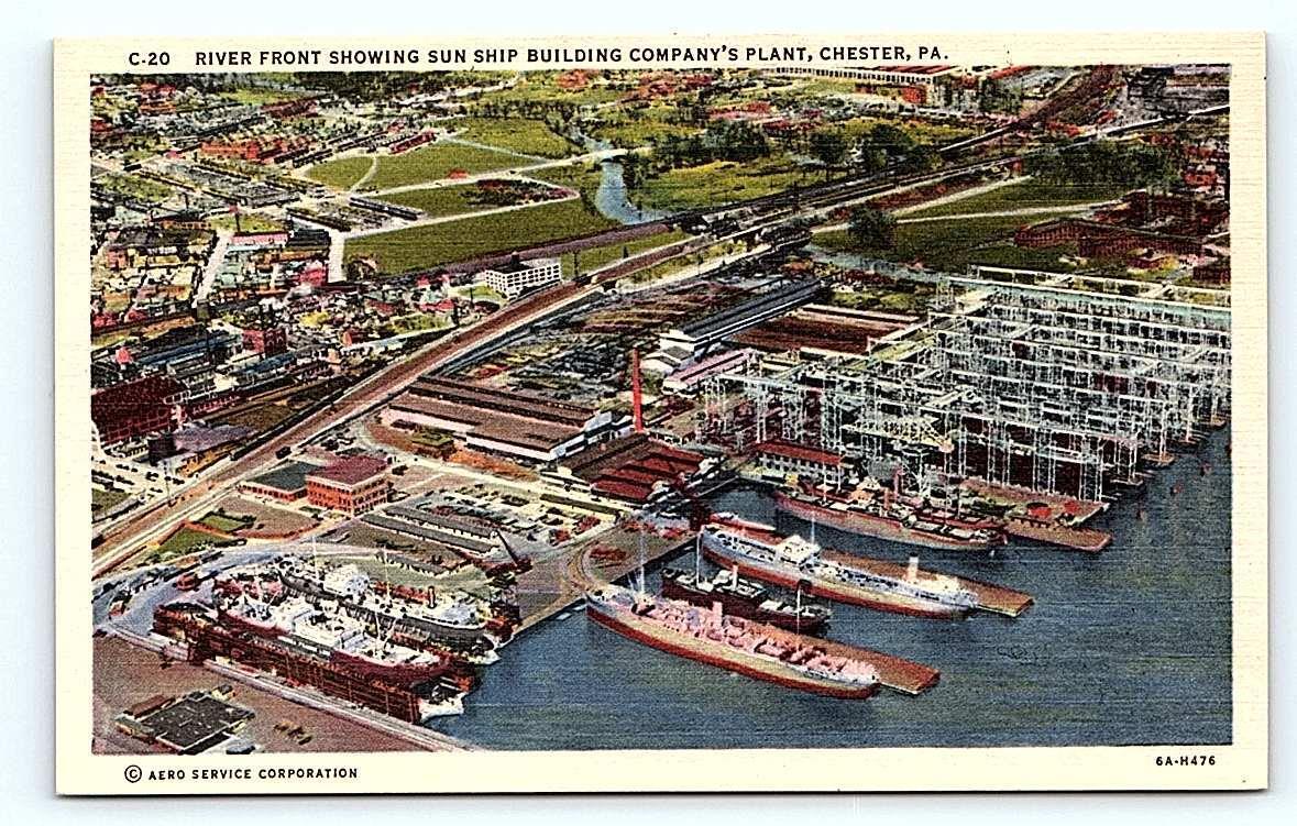CHESTER, PA Pennsylvania~ SUN SHIP BUILDING Company Plant c1950s Linen Postcard