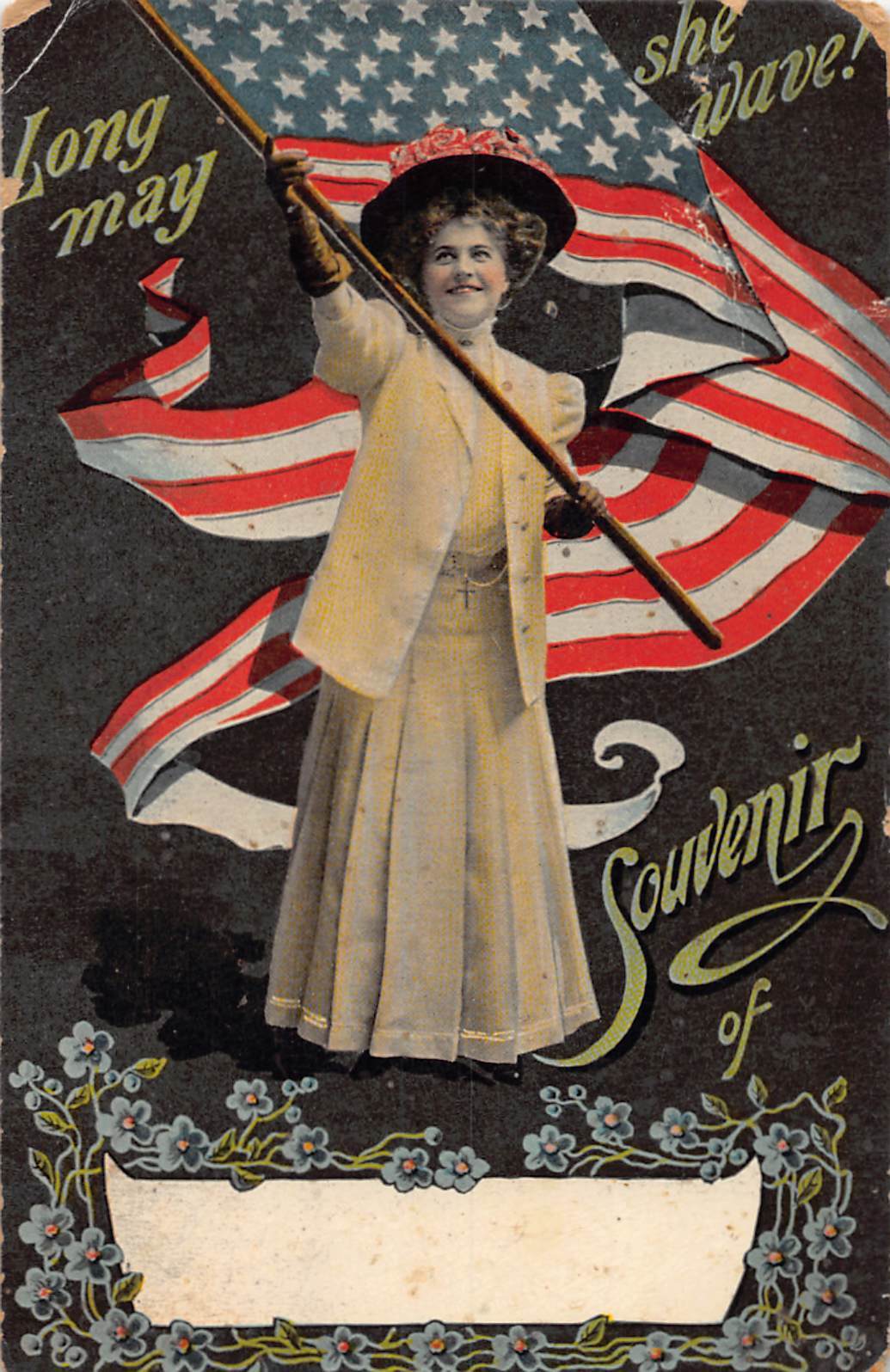 J74/ Patriotic Postcard c1910 Long May She Wave Flag Woman 149