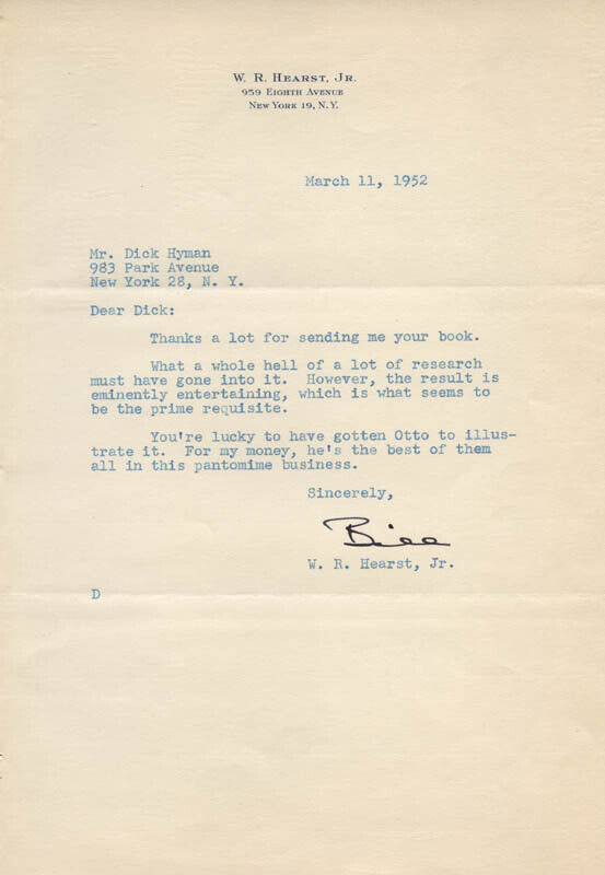 WILLIAM RANDOLPH HEARST JR. - TYPED LETTER SIGNED 03/11/1952
