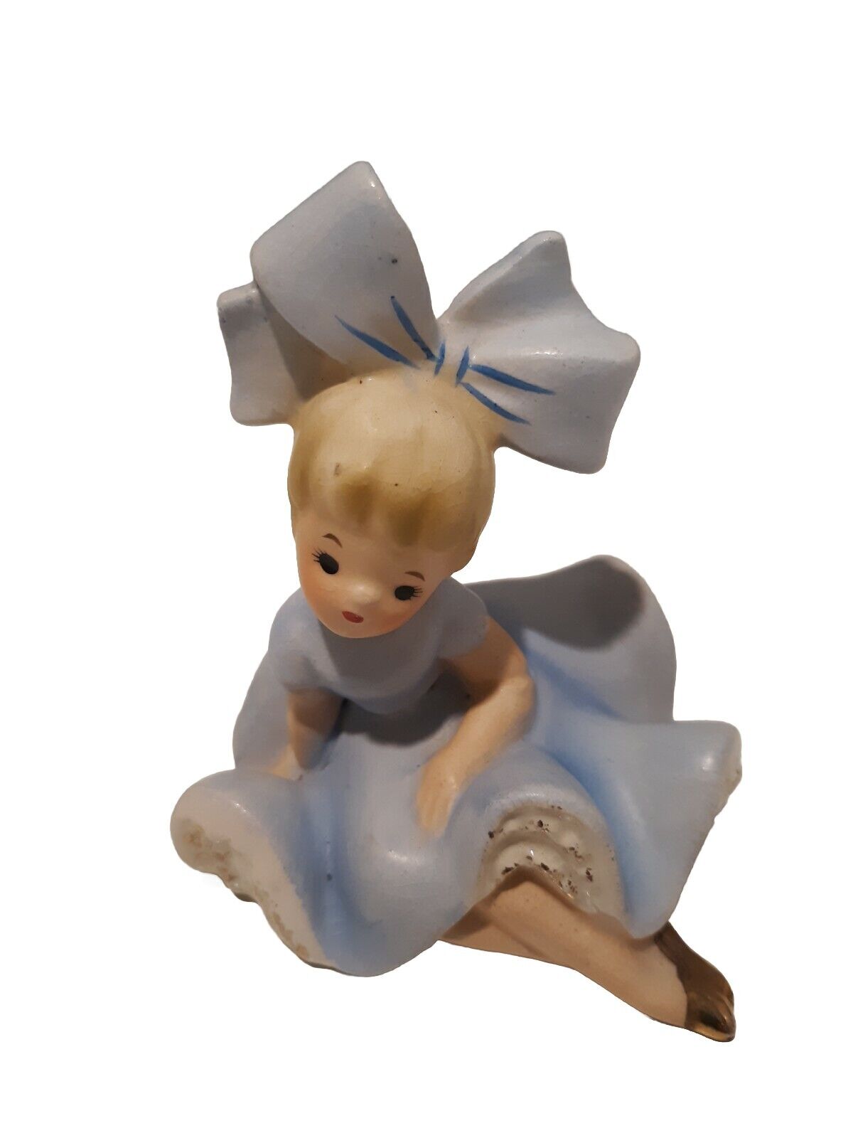 Vintage Inarco Big Bow Girl Figurine 1963 Blue Gold E 1059