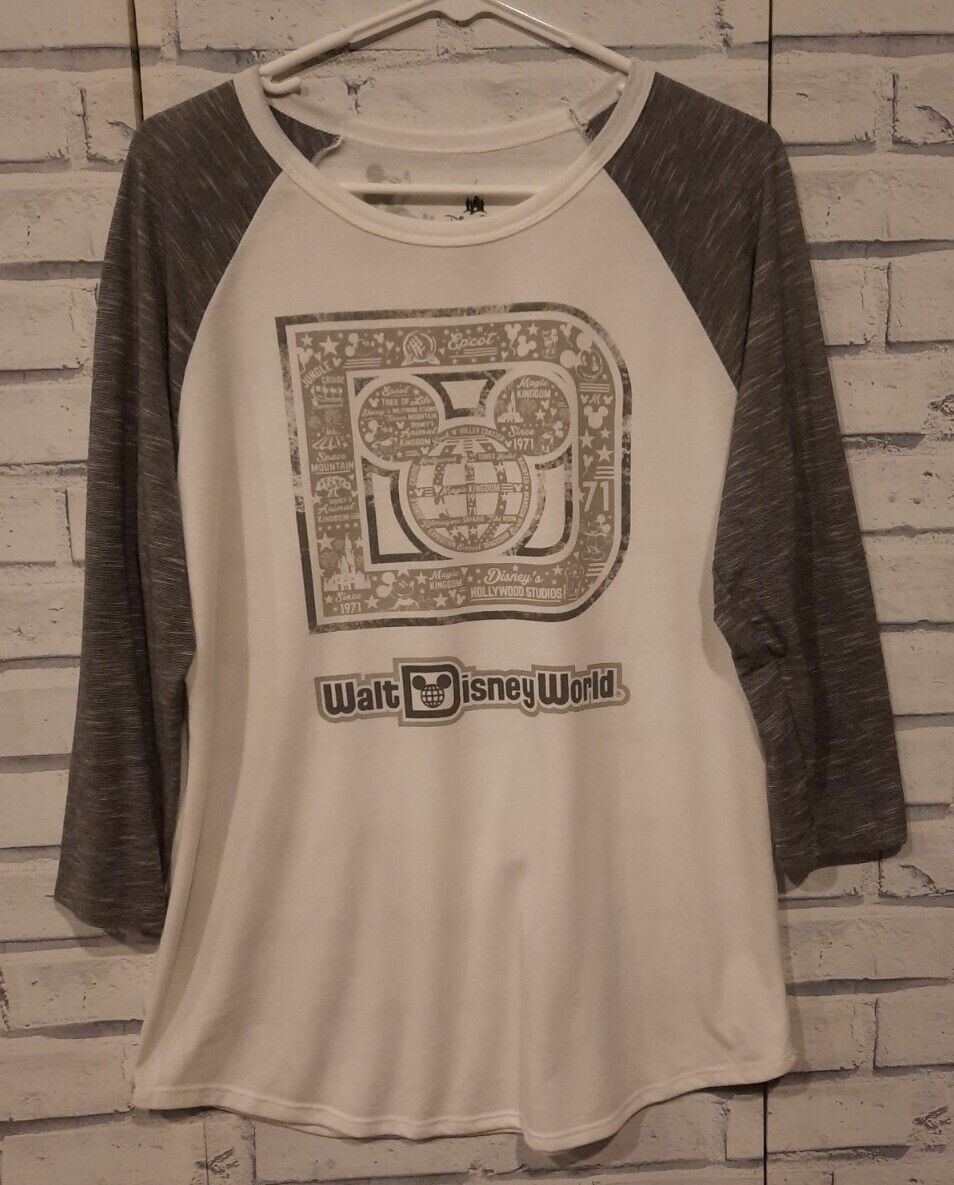 Authentic Disney Parks Women\'s Size L 3/4 Sleeve Tee Knit Top Gray Black Mickey