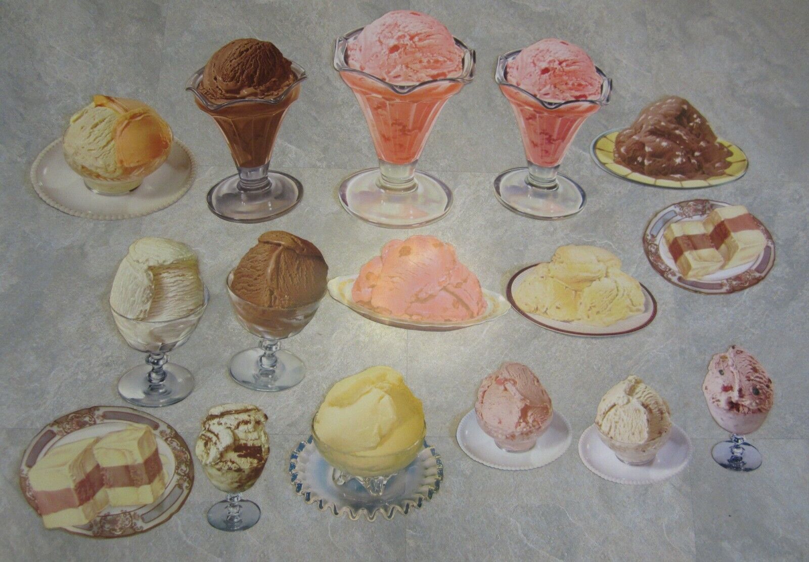 Lot of 15 Old 1950's Vintage ICE CREAM DISH - Soda Fountain DINER Paper Diecuts 