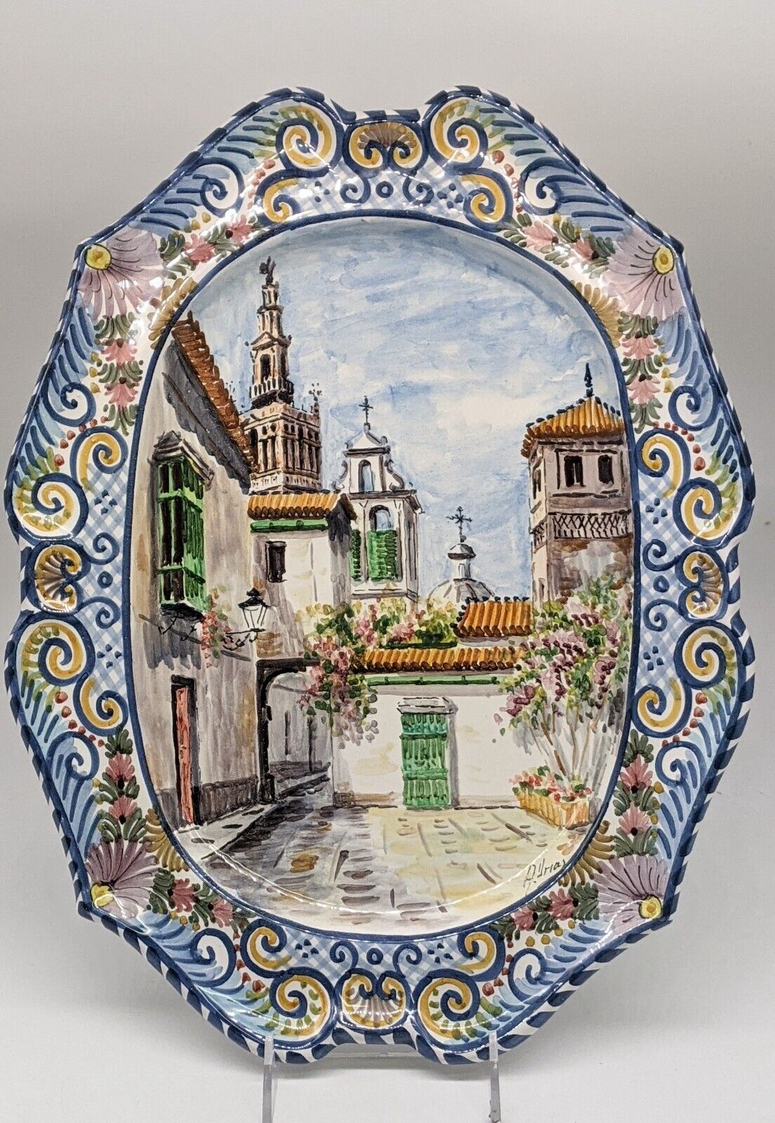 Spanish Majolica Seville Andalusia Spain Wall Plate City Sketch Art