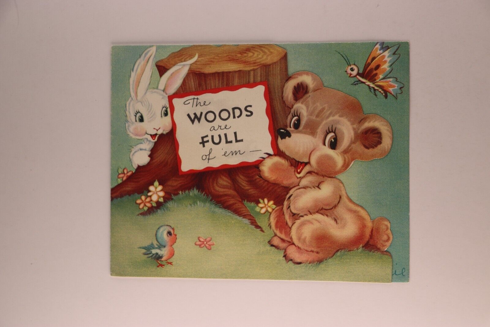 Vintage Cute Woodland Animals Pop-Up Happy Birthday Orchid Card c.1940\'s