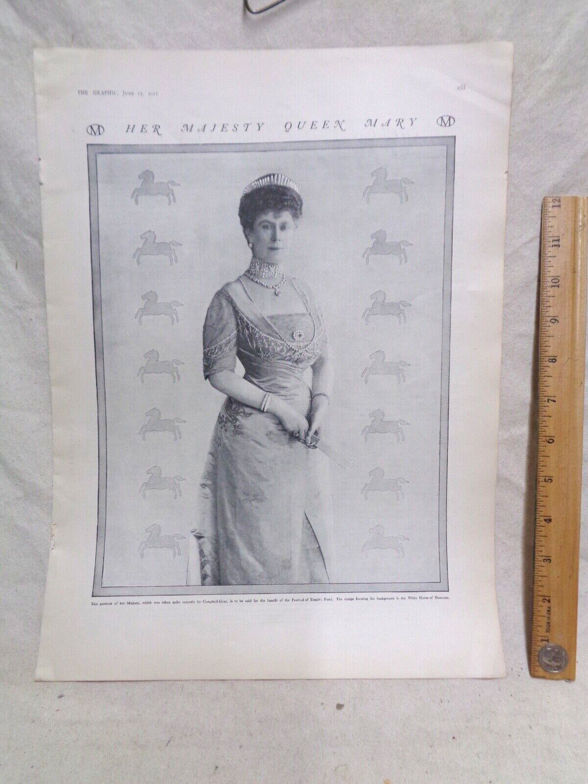 1911 vintage magazine article Her Majesty Queen Mary Large page photo UK