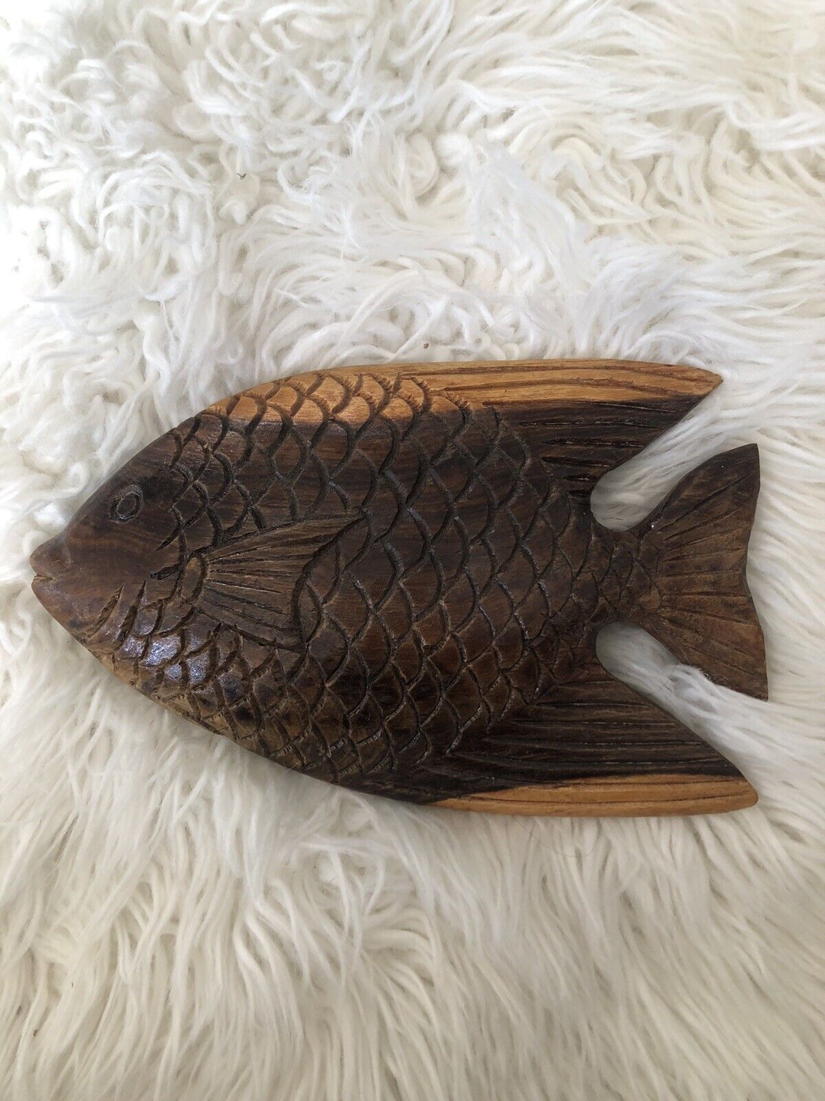 Vintage Hand Carved Wooden Tropical Fish Sculpture Intricate MCM. C8