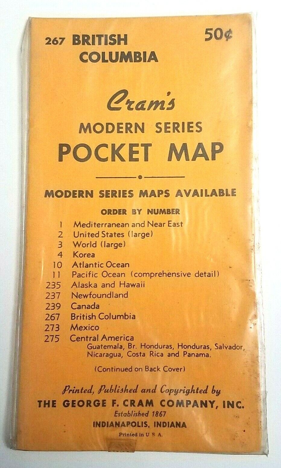 NOS Sealed Vtg 1950s Cram\'s Modern Series Pocket Map British Columbia Canada 267