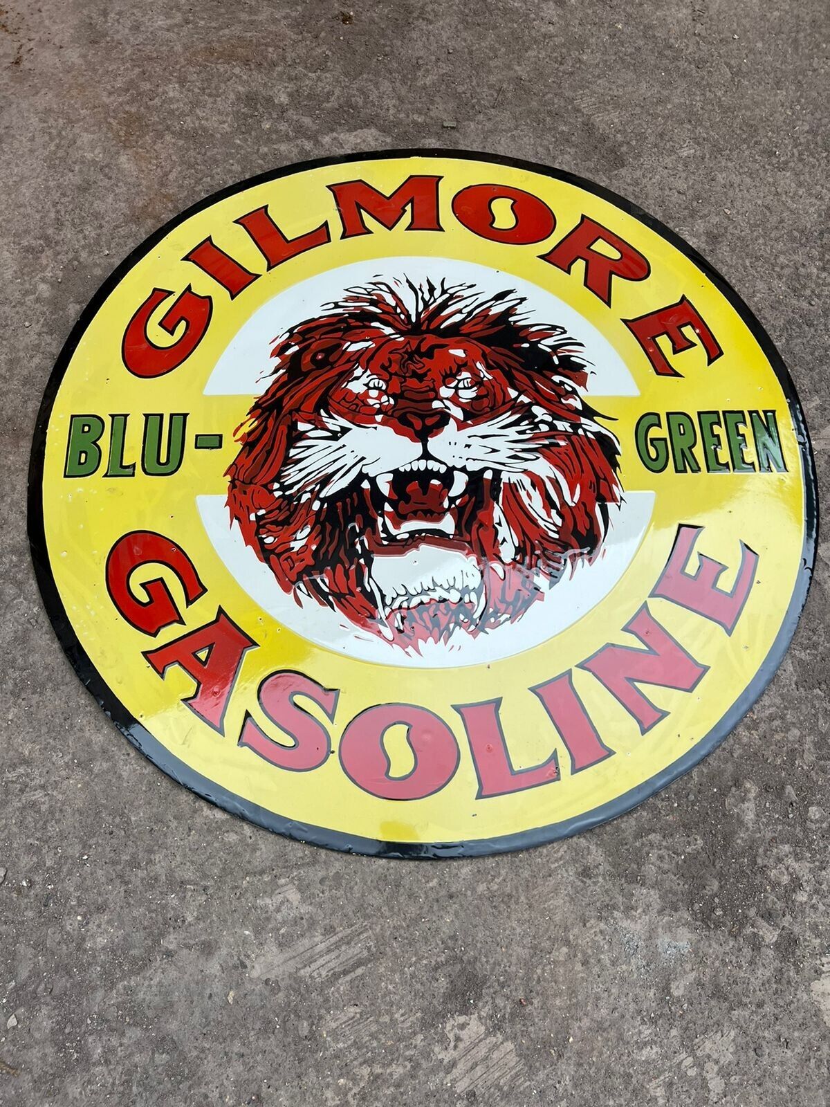 RARE PORCELAIN GILMORE GASOLINE ENAMEL SIGN 45X45 INCHES DOUBLE SIDED