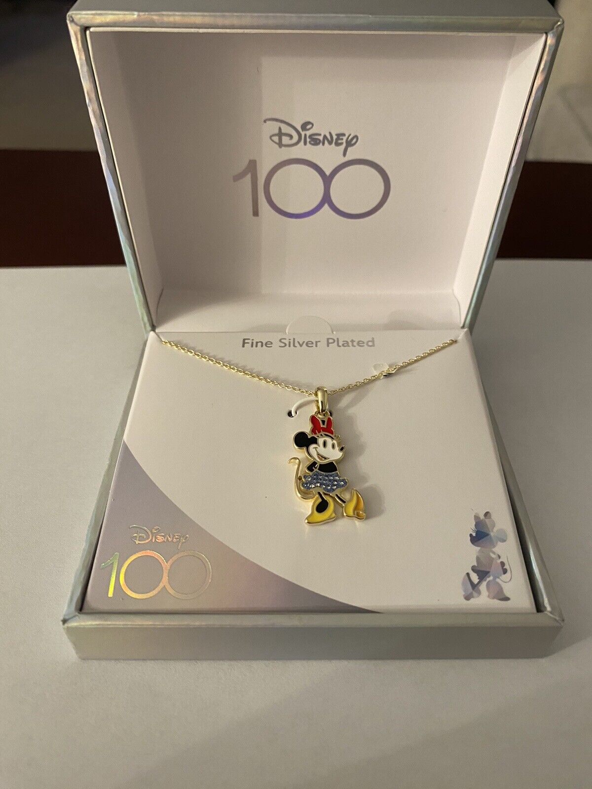 Disney Minnie Mouse Fine Silver Plated Necklace 100 Year Anniversary New in Box
