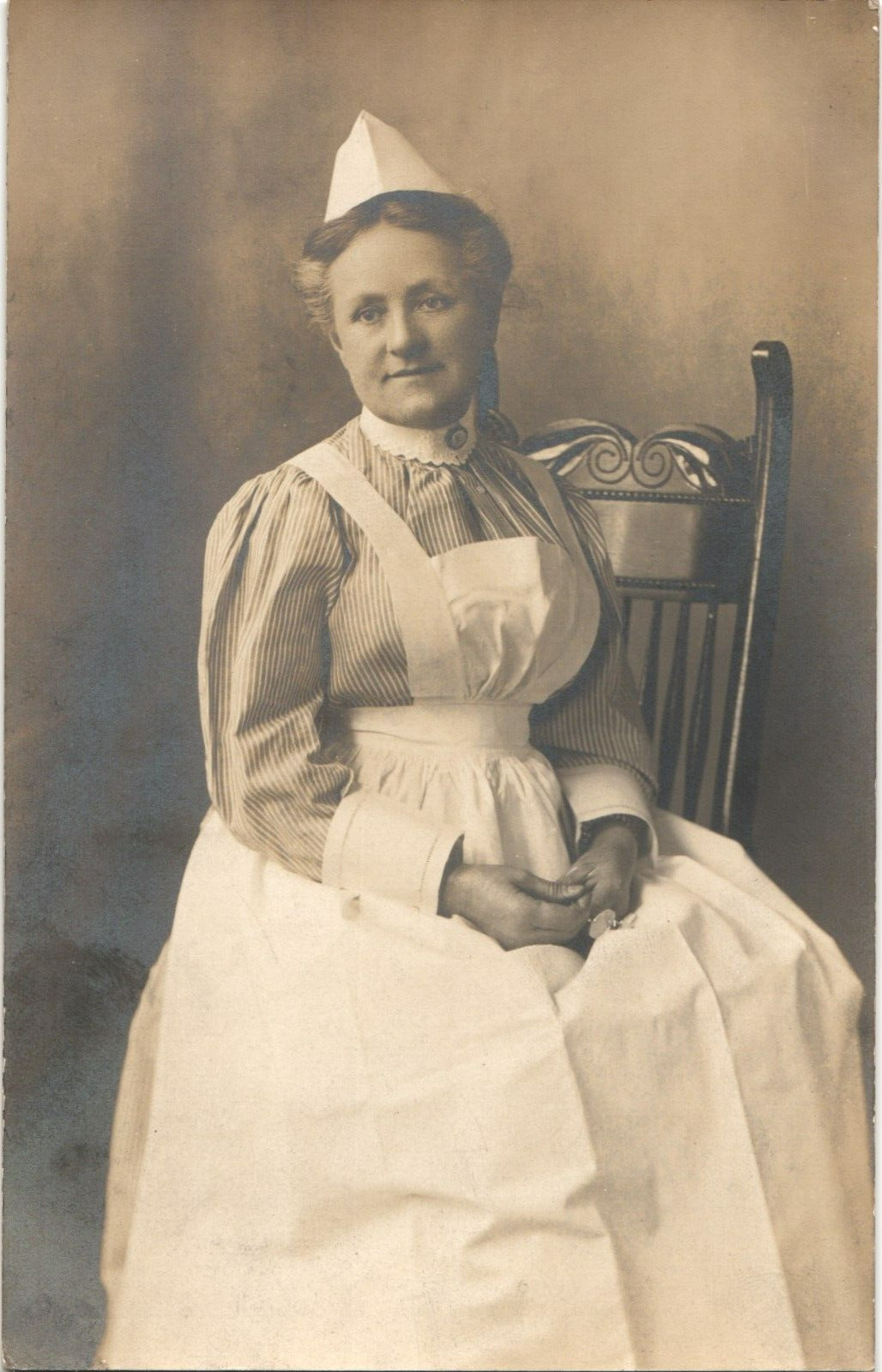 NURSE antique real photo postcard rppc OCCUPATIONAL WOMAN UNIFORM c1910