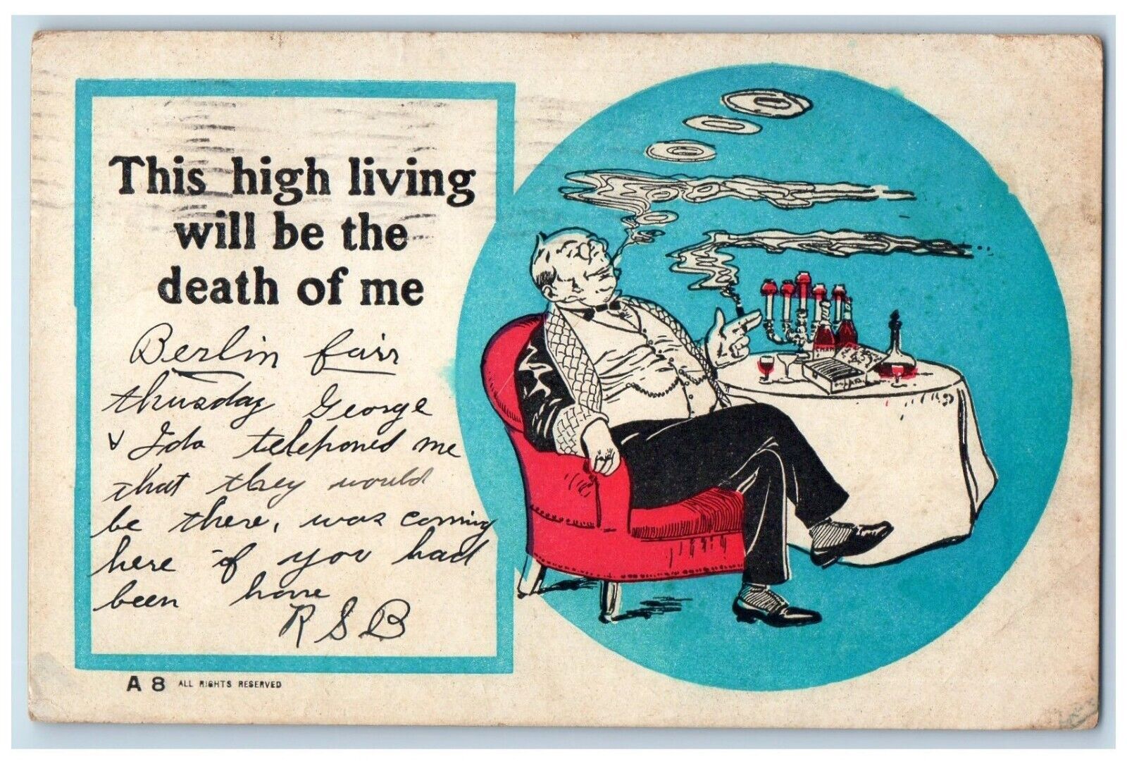 1905 Berlin Fair Old Man Smoking Drinking Berlin Connecticut CT Antique Postcard