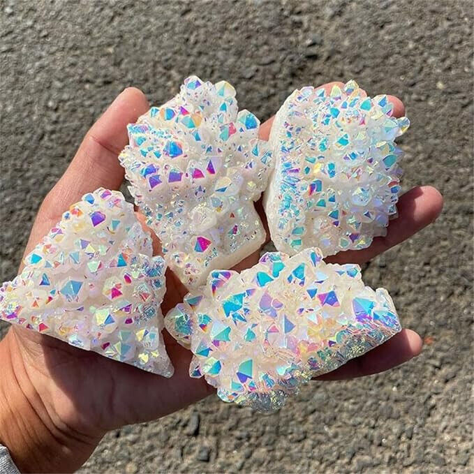 Angel Aura Quartz Crystal Rainbow Titanium Cluster Mineral Specimen Decor Gift