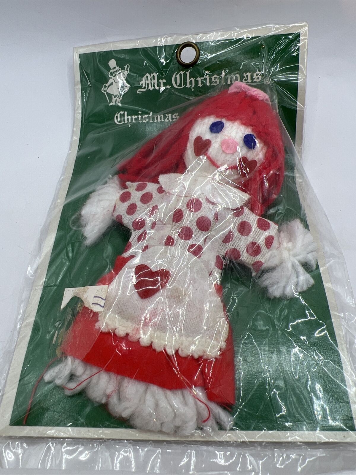 Vintage Mr Christmas Yarn Rag Doll Christmas Ornament NOS Original Package