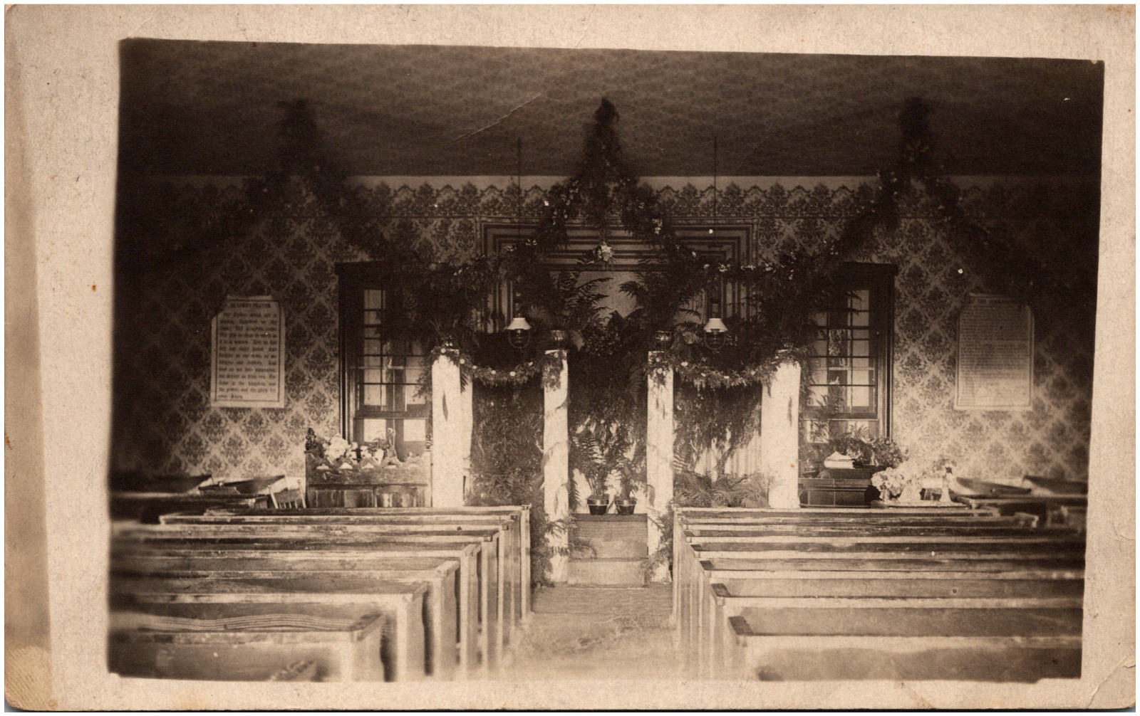 Pews & Altar of Sanctuary at Unknown Church Building 1910s RPPC Postcard Photo