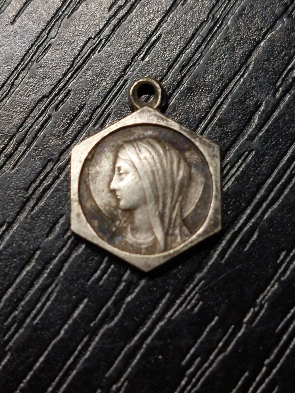 ANTIQUE FRANCE OUR LADY OF LOURDES HOLY PROTECTION AGAINST EVIL MEDAL PENDANT