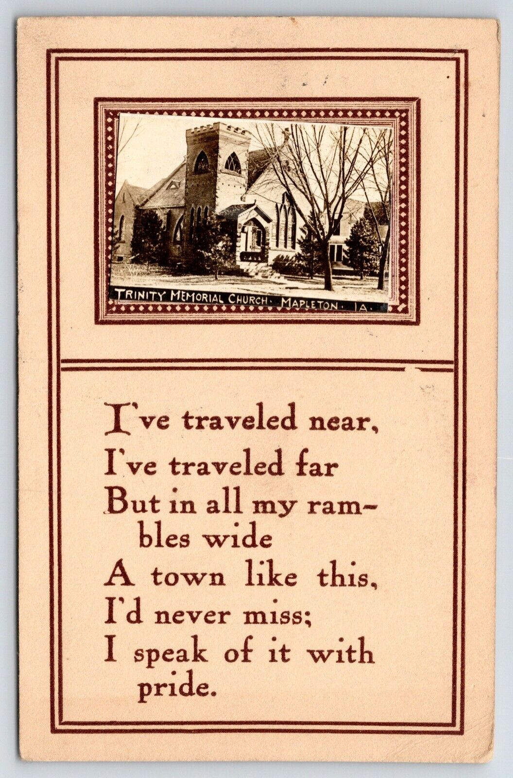 Mapleton IA~Mini RPPC~Poem, Trinity Memorial Episcopal Church (Now Museum) c1910