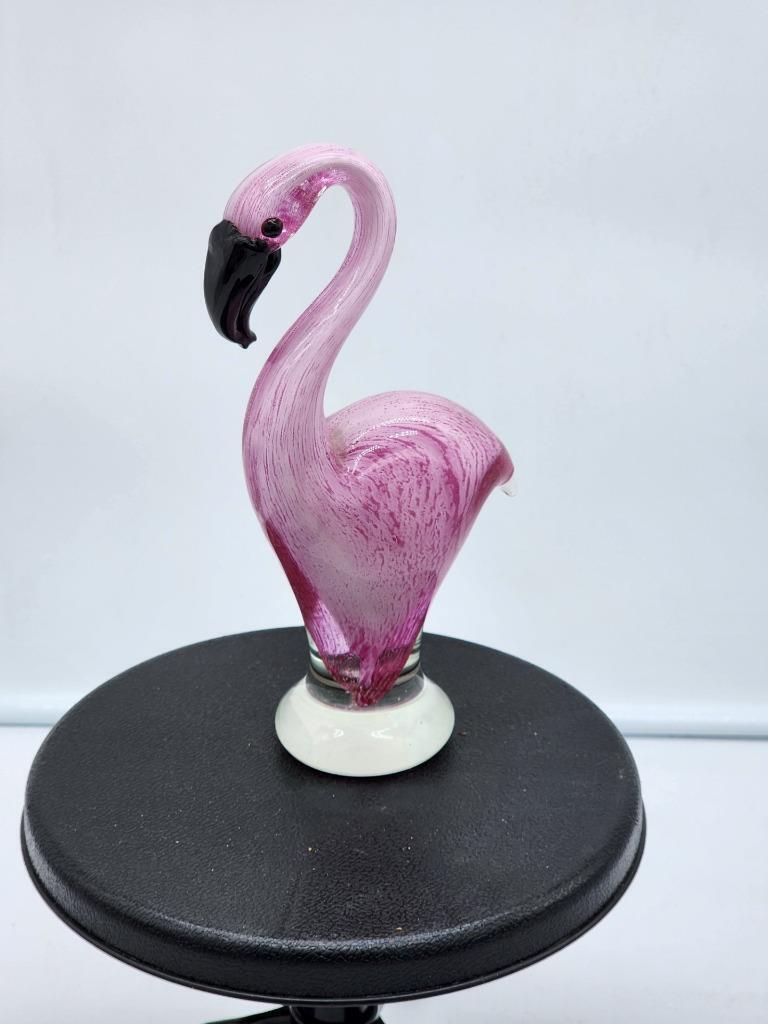 Vtg Murano Style Art Glass Bird Pink Flamingo 8” 1LB 7OZ Hand Blown FLORIDA