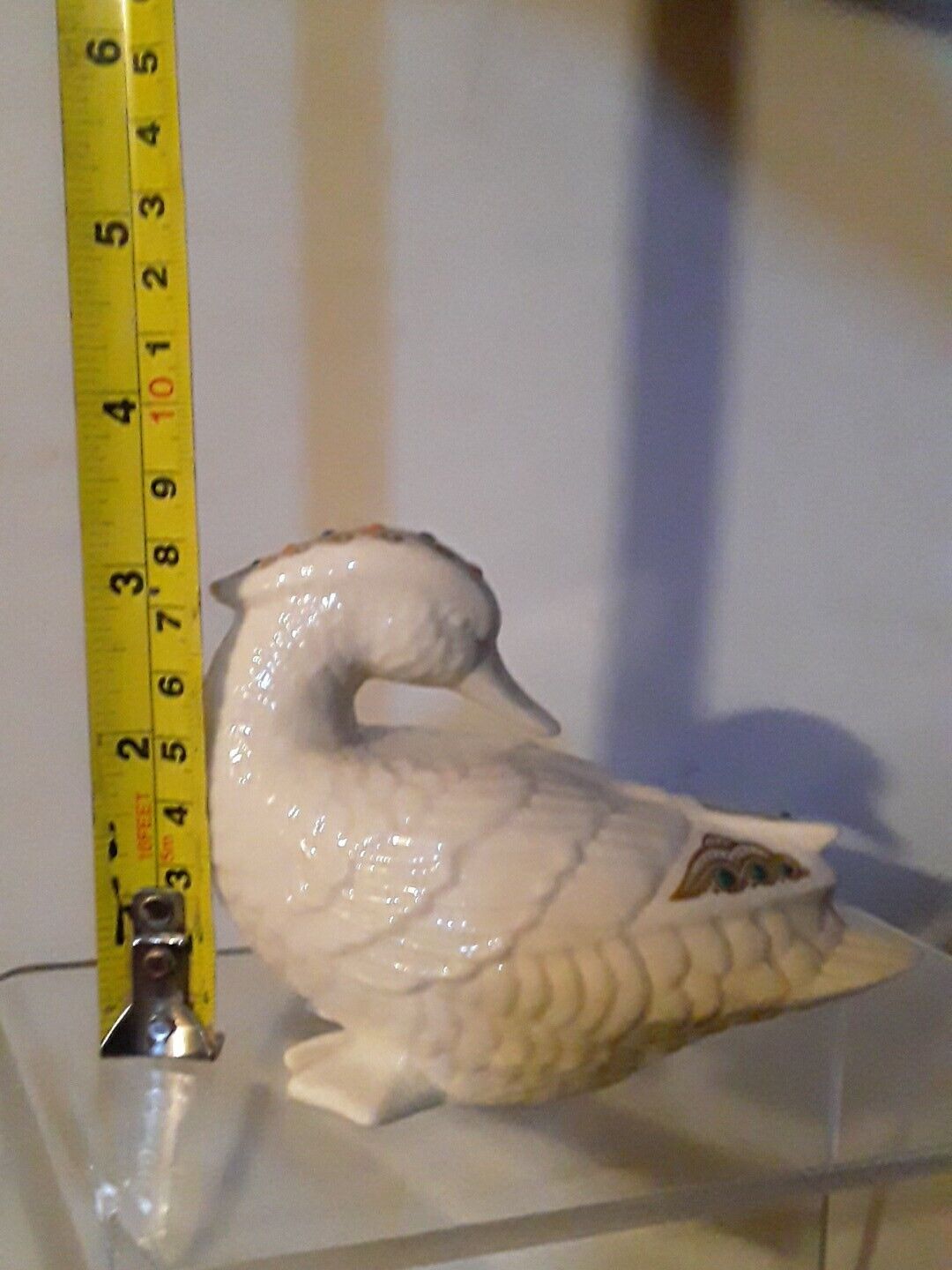 Lenox China Jewels Collection White Preening Duck Figurine - Made in USA 1992