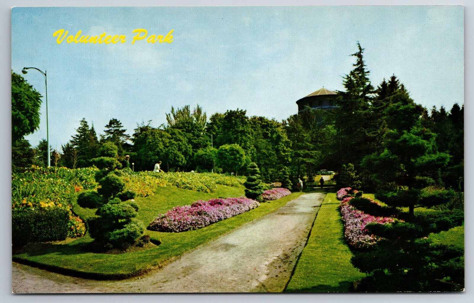 Vintage Postcard WA Seattle Volunteer Park Water Tower Flowers Chrome -12987