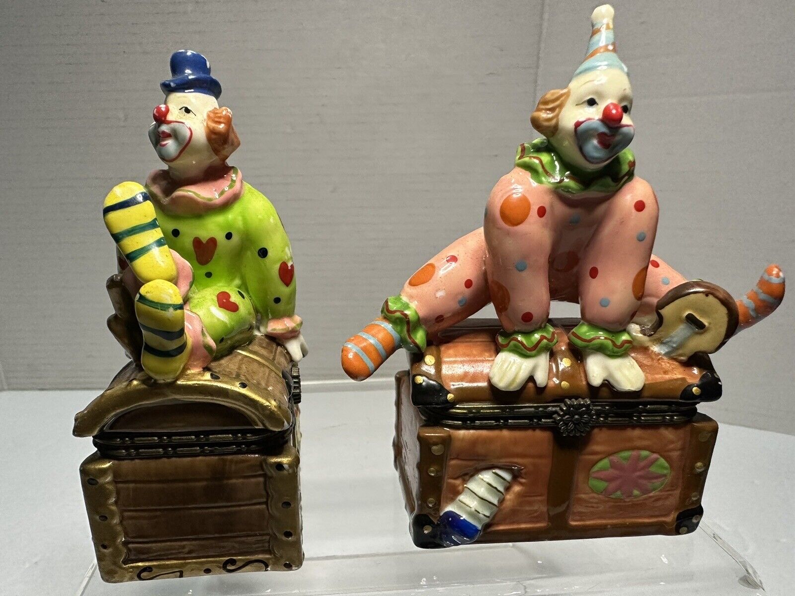 2 Adorable Vintage Clown /Jester Jewelry Boxes Set Trinket Box
