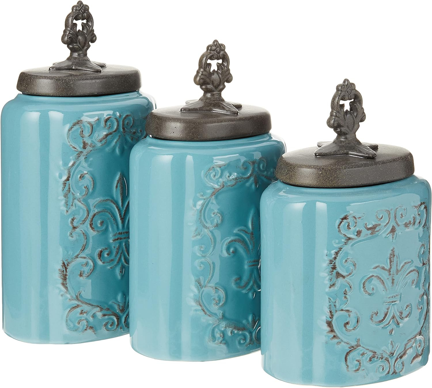 Blue Antique Set of 3 Canisters