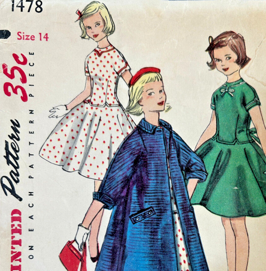 1950s Vintage Simplicity Sewing Pattern 1478 Darling  Dress & Coat Size 32 Bust