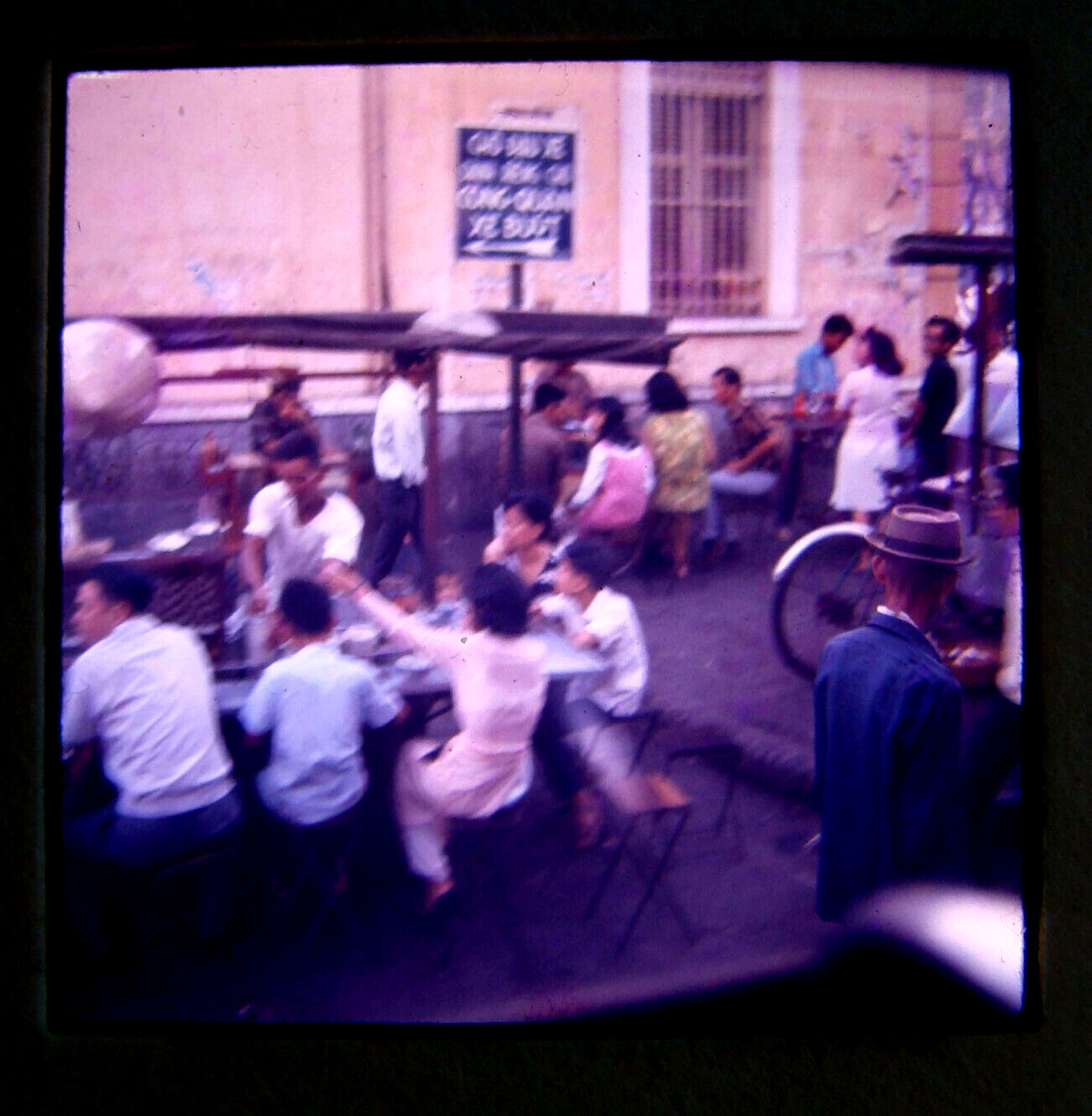 1967 Saigon Outdoor Cafe Color Slide Photo Vietnam War old