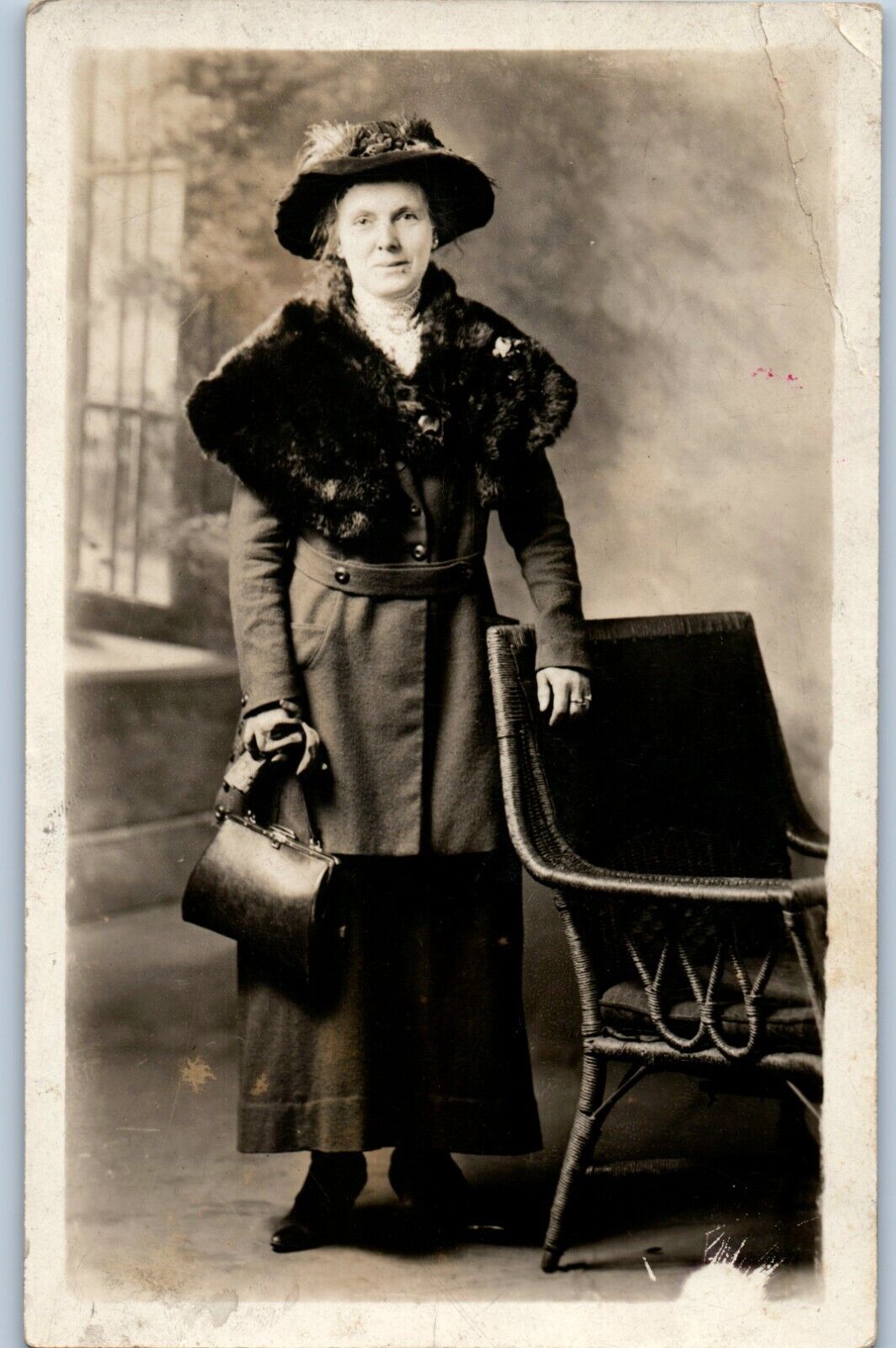 circa 1905 Vintage Real Photo RPPC Postcard High Class Woman - Hat - Chair