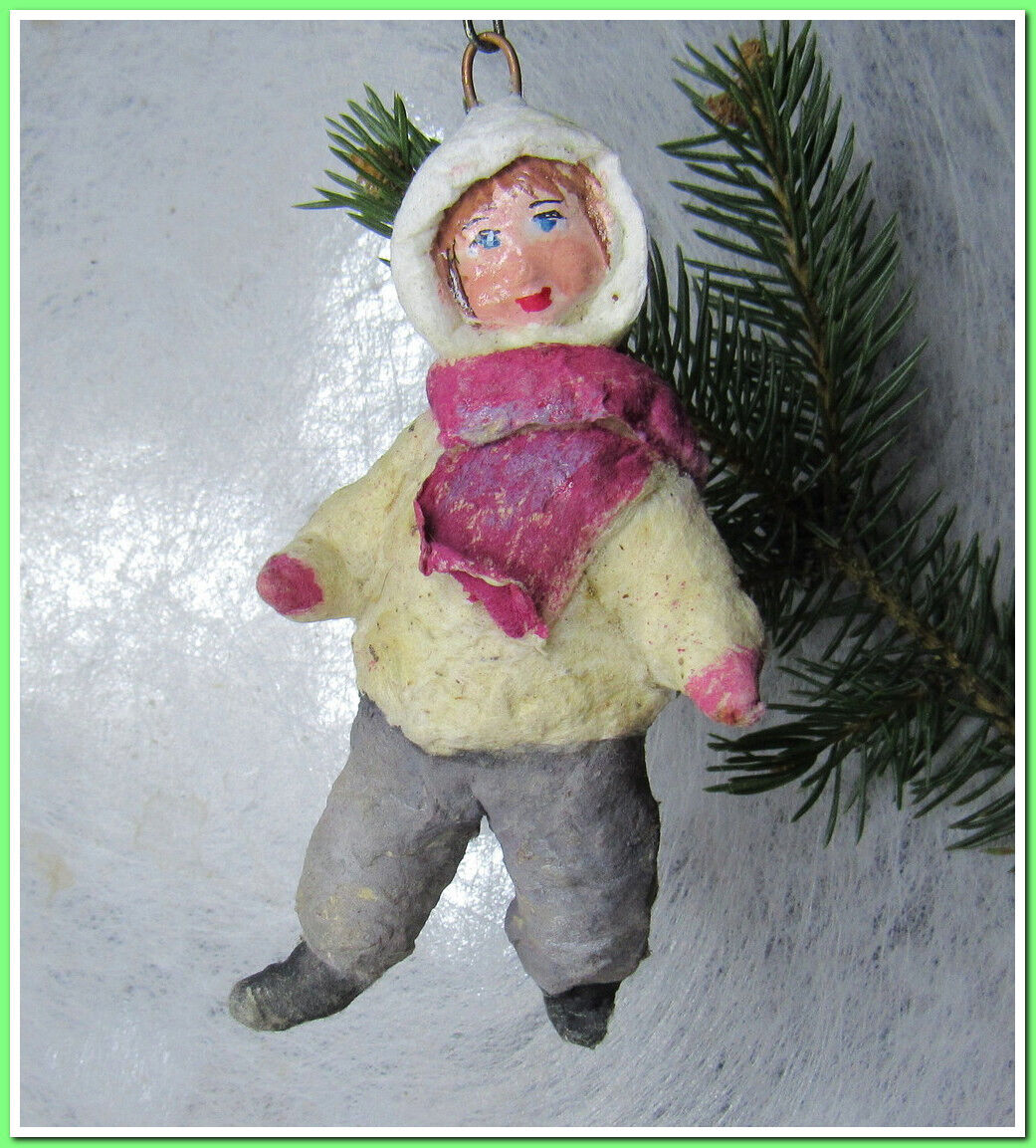 🎄Boy~Vintage antique Christmas spun cotton ornament figure #1212411