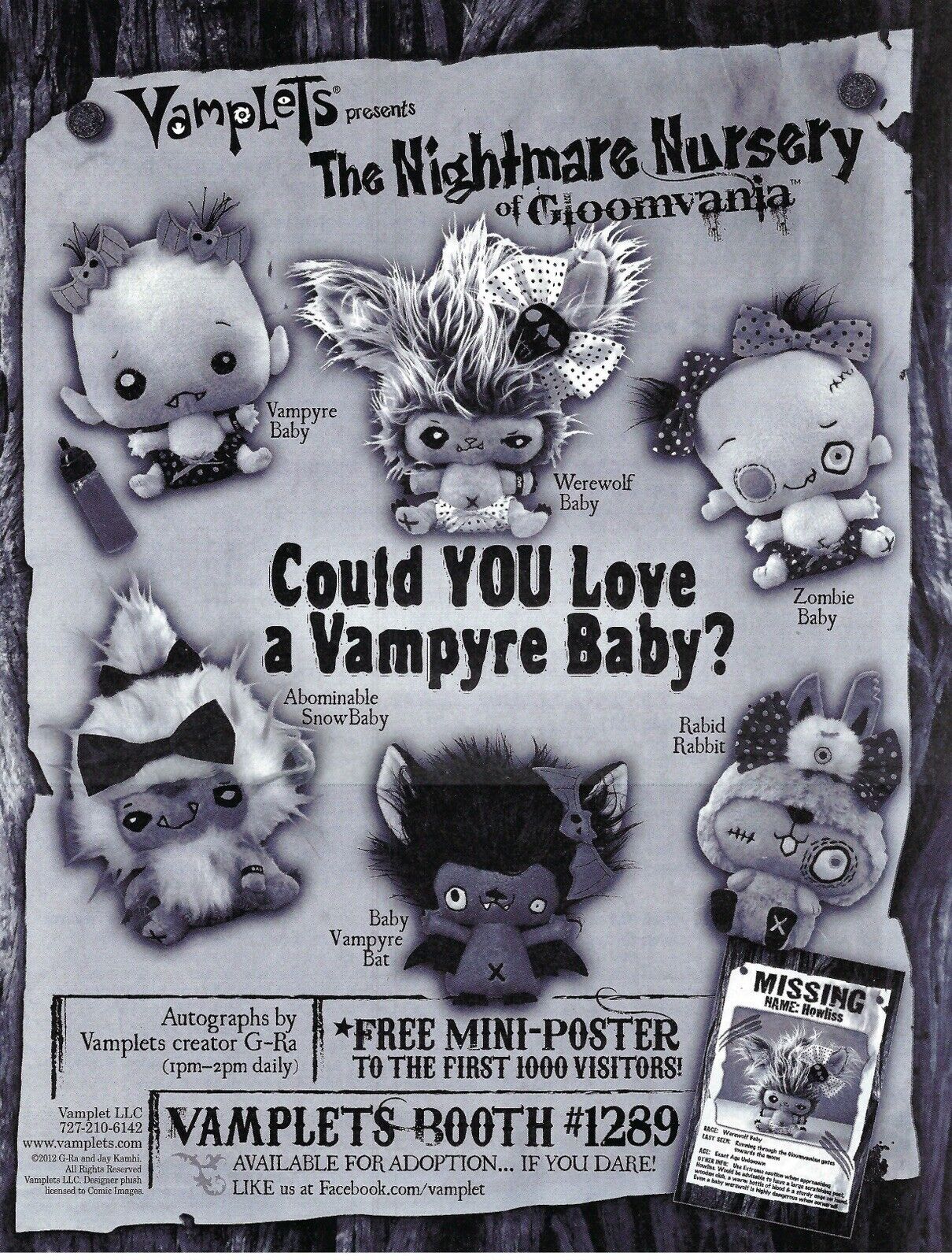 2012 Vamplets The Nightmare Nursery of Gloomvania Vampyre Plush Print Ad/Poster