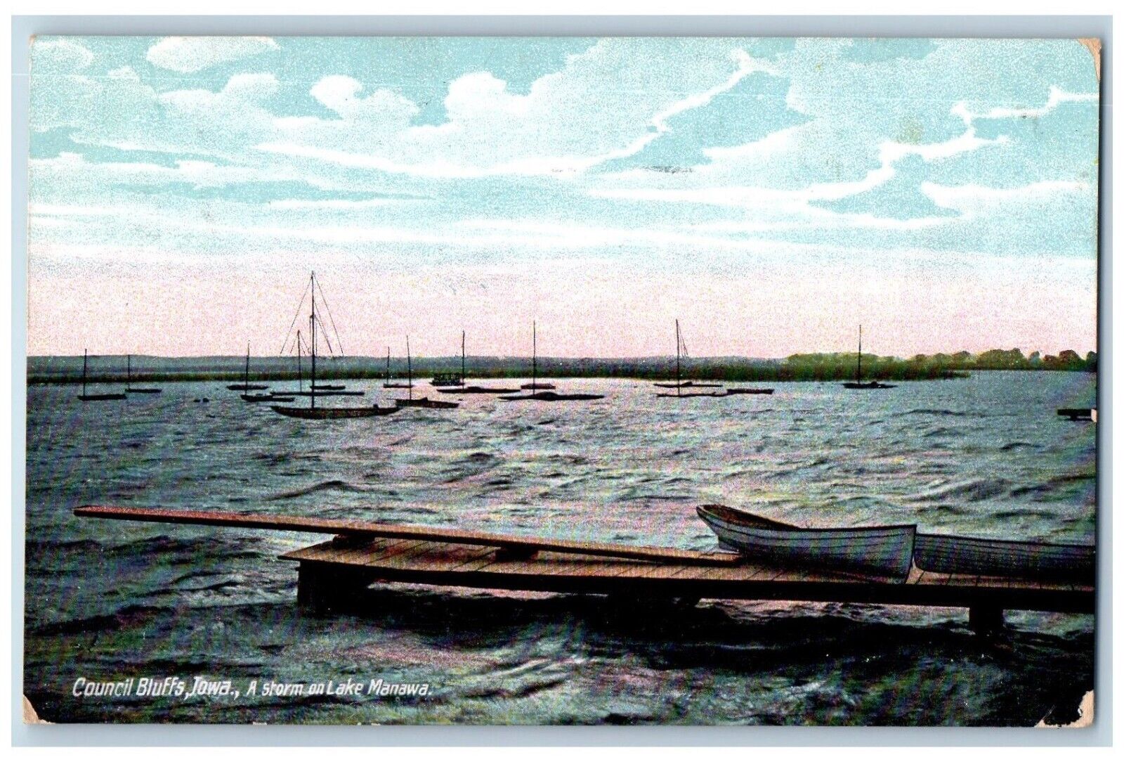 Council Bluff Iowa IA Postcard A Storm On Lake Manawa Boat c1910s Posted Antique