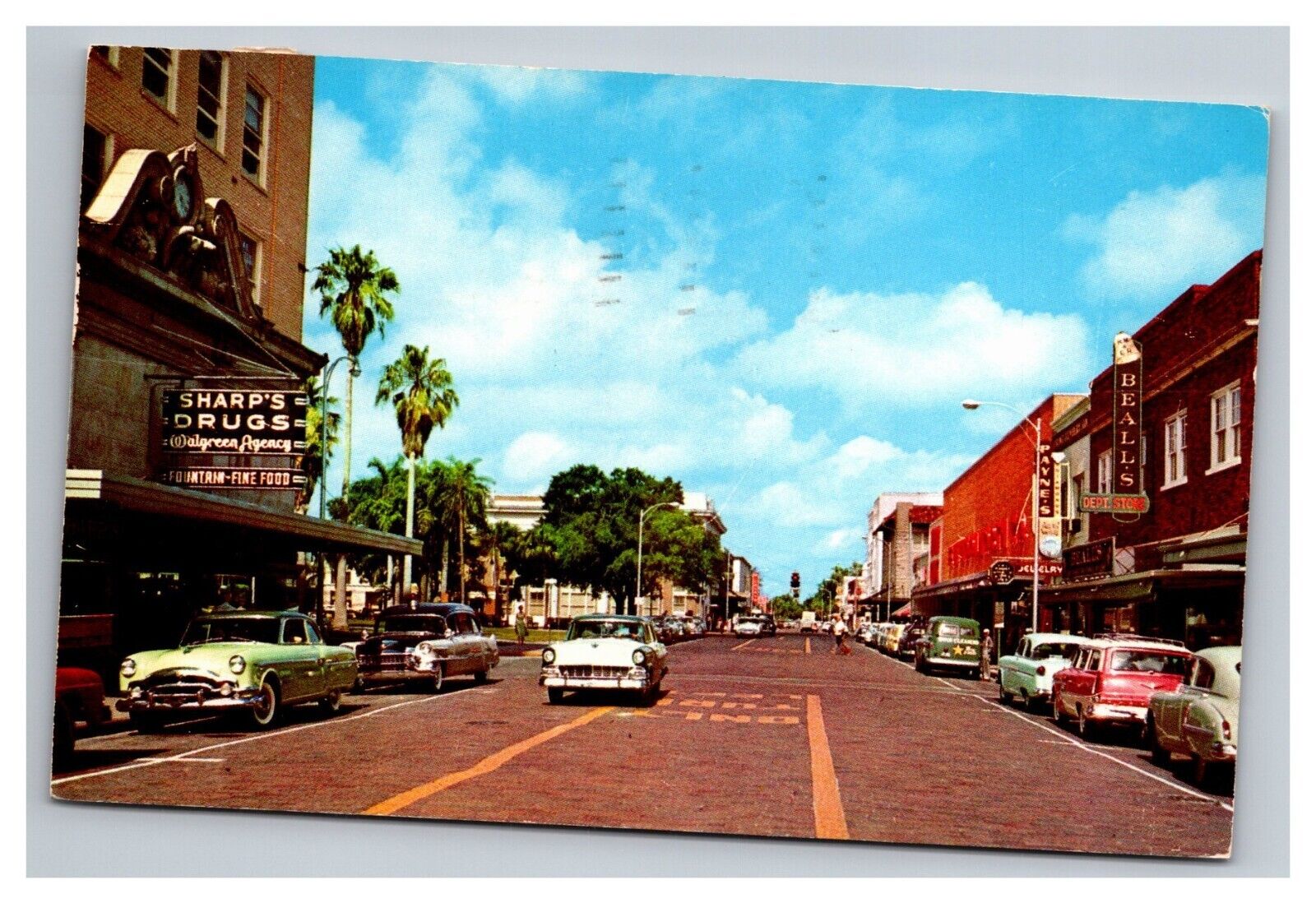 Postcard Bradenton Florida Manatee Avenue Street View Drug Store Cars