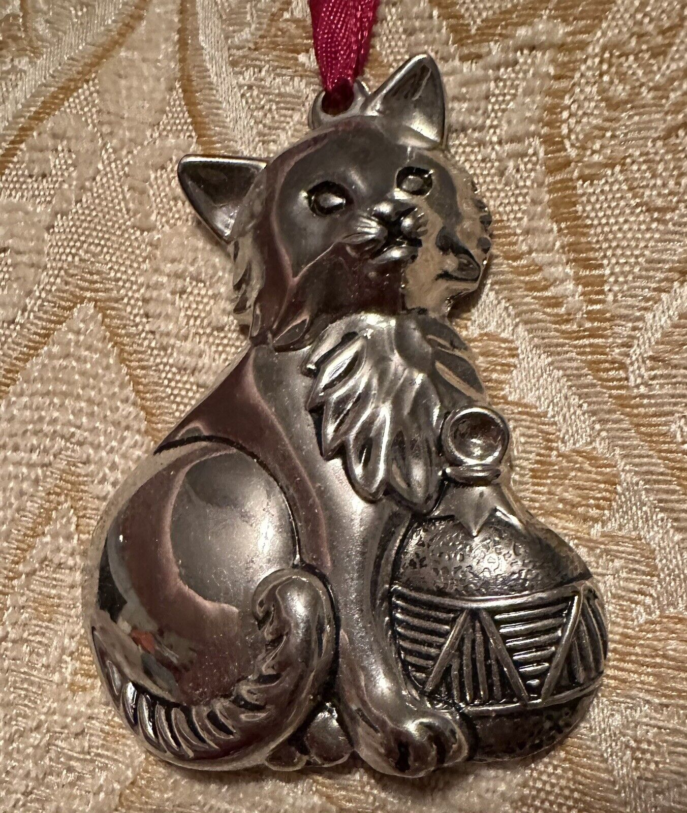 Gorham Cat Kitten Silver Plated Christmas Ornament