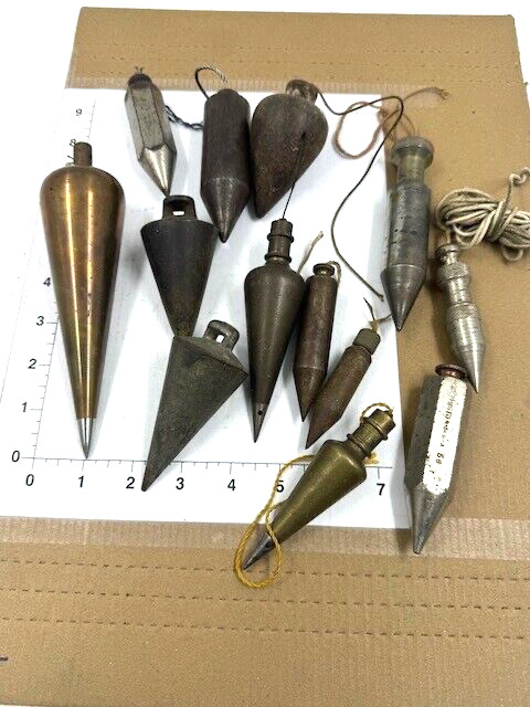 LOT OF (13)  VINTAGE PLUMB BOBS 3 OZ TO 2.0 POUNDS BRASS /STEEL